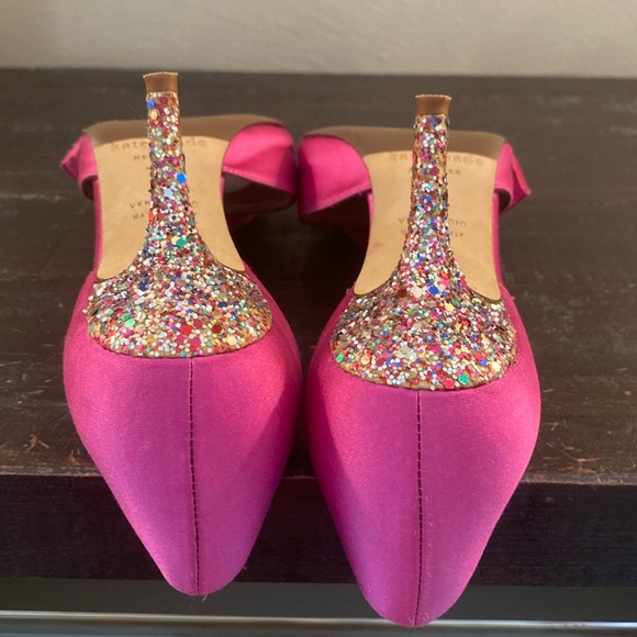 Women's Kate Spade New York Hot Pink Peep Toe Pumps With Glitter Heel Size 7.5 - Picture 14 of 15